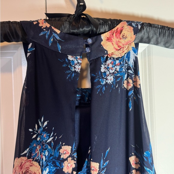 Bailey Blue 3X Navy Floral High-Low Maxi Dress Easter Formal Side Slits - Picture 5 of 6